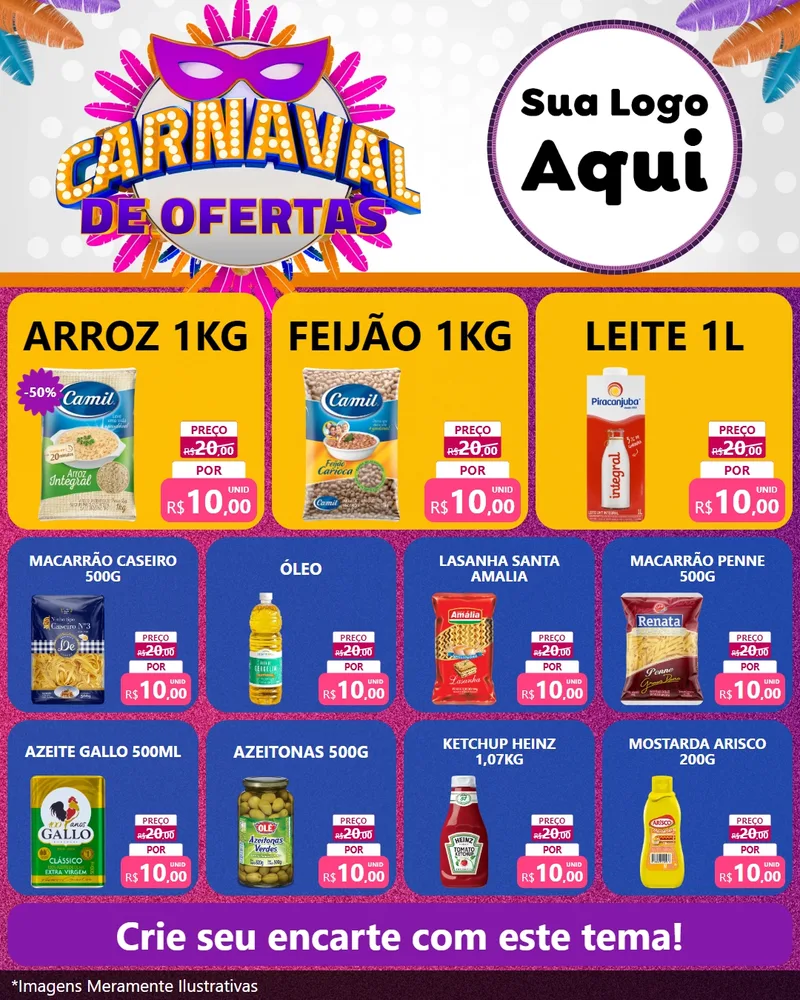 Modelo de Rede Social para Feed Instagram com o tema Carnaval de Ofertas para Supermercado