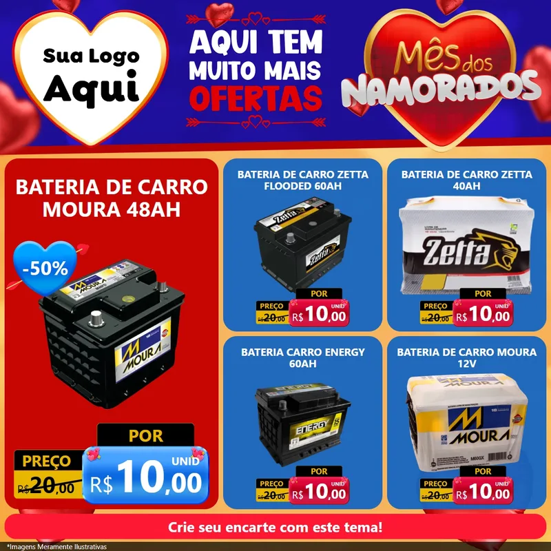 Modelo de Rede Social para Feed Facebook com o tema Mês dos Namorados para Baterias Elétricas