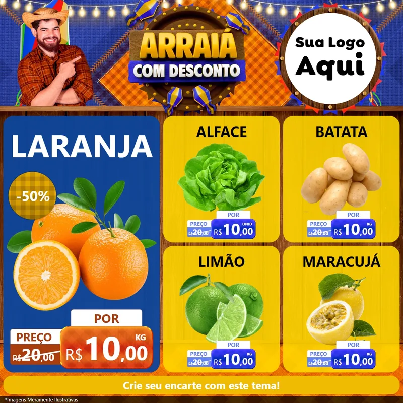 Modelo de Rede Social para Feed Facebook com o tema Arraiá Com Desconto para Hortifrúti