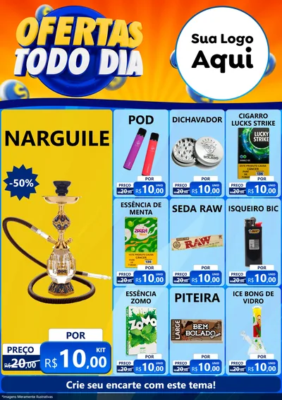 Modelo de Encarte para Encarte A4 Vertical com o tema Ofertas Todo Dia para Tabacaria