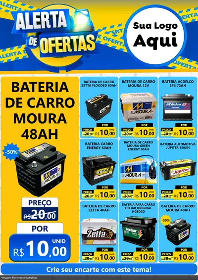 Modelo de Encarte para Encarte A4 Vertical com o tema Alerta de Ofertas para Baterias Elétricas