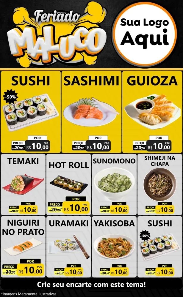 Modelo de Encarte para Encarte Grande com o tema Feriado Maluco para Comida japonesa