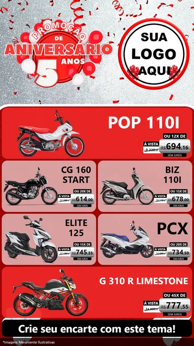 Modelo de TV para TV Vertical com o tema Promoção de Aniversário - 5 Anos para Concessionaria de Motos