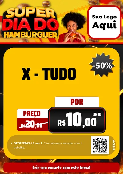 Modelo de Cartaz para Cartaz A4 Vertical com o tema Super Dia do Hamburguer para Hamburgueria