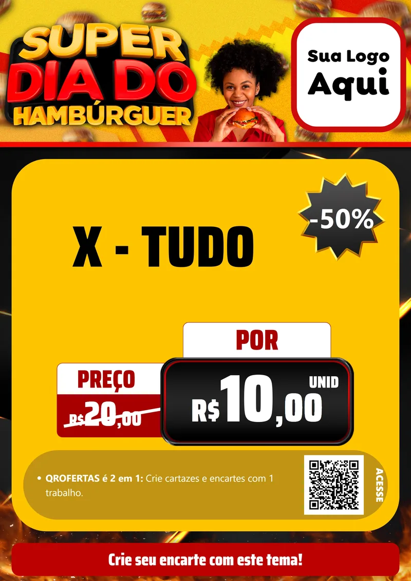 Modelo de Cartaz para Cartaz A4 Vertical com o tema Super Dia do Hamburguer para Hamburgueria