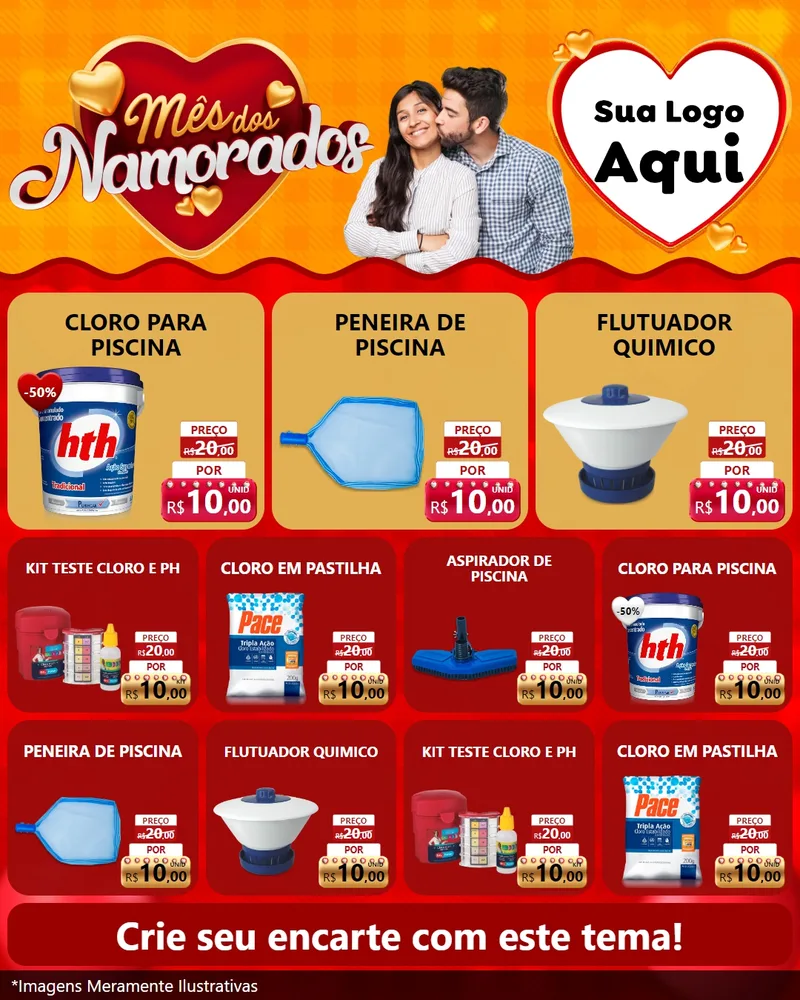 Modelo de Rede Social para Feed Instagram com o tema Mês dos Namorados para Produtos para Piscina