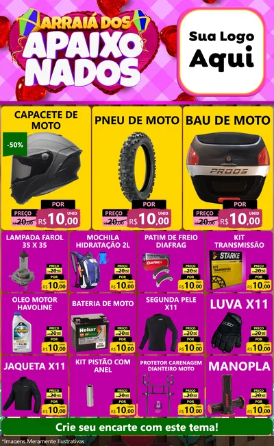 Modelo de Encarte para Encarte Grande com o tema Arraiá dos Apaixonados para Moto peças