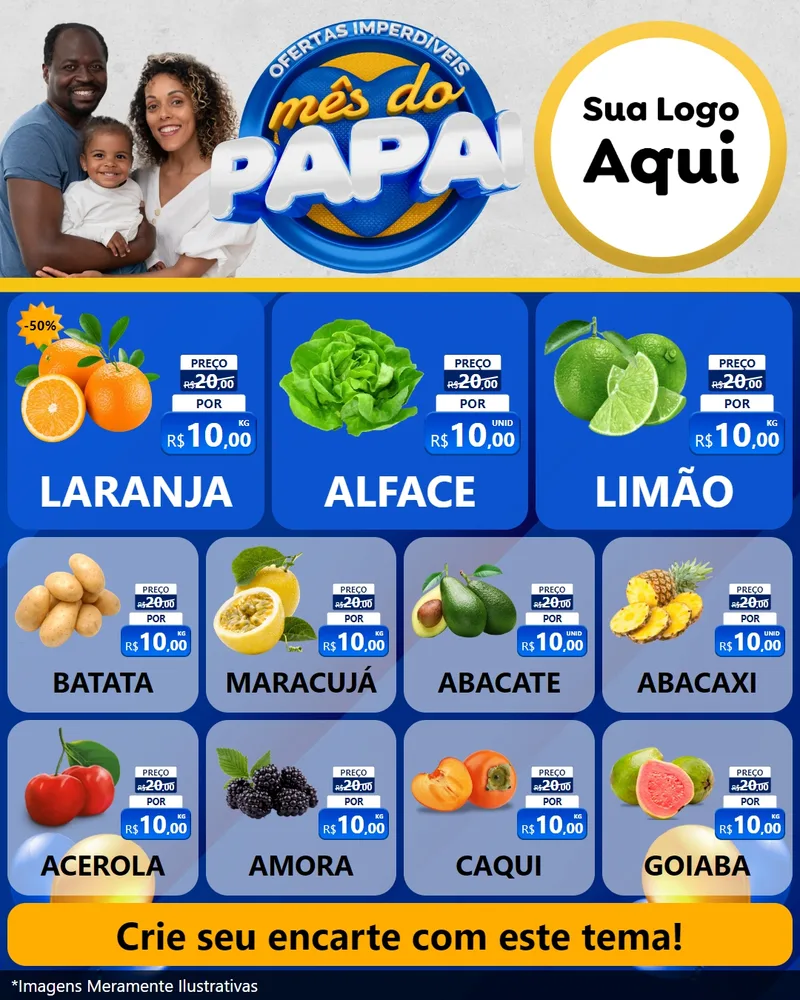 Modelo de Rede Social para Feed Instagram com o tema Ofertas Imperdíveis Mês Do Papai para Hortifrúti