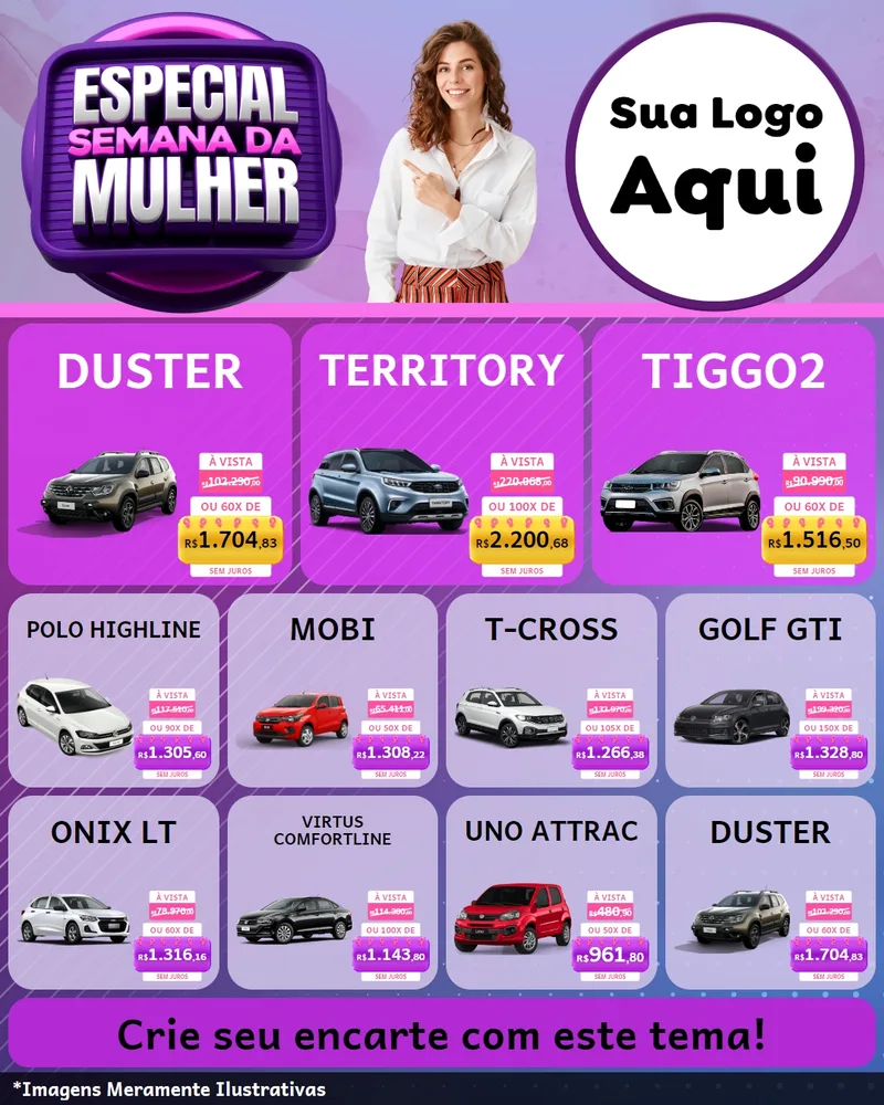 Modelo de Rede Social para Feed Instagram com o tema Especial Semana da Mulher para Concessionaria de Carros