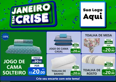 Modelo de Encarte para Encarte A4 Horizontal com o tema Janeiro Sem Crise para Cama, Mesa e Banho