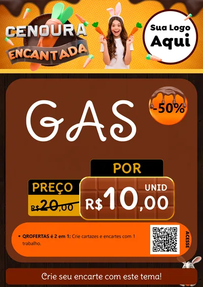 Modelo de Cartaz para Cartaz A4 Vertical com o tema Cenoura Encantada - Páscoa para Água e gás