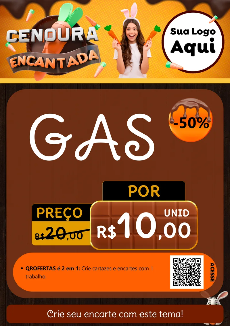 Modelo de Cartaz para Cartaz A4 Vertical com o tema Cenoura Encantada - Páscoa para Água e gás