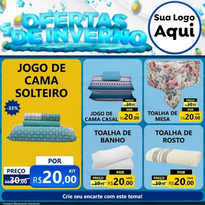 Modelo de Rede Social para Feed Facebook com o tema Ofertas de Inverno para Cama, Mesa e Banho