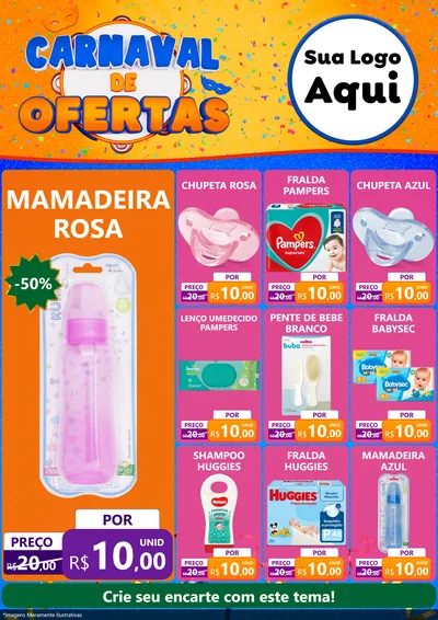 Modelo de Encarte para Encarte A4 Vertical com o tema Carnaval de Ofertas para Bebês