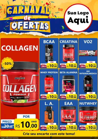 Modelo de Encarte para Encarte A4 Vertical com o tema Carnaval de Ofertas para Suplementos alimentares