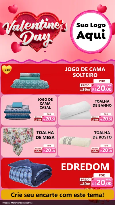 Modelo de TV para TV Vertical com o tema Valentine's Day para Cama, Mesa e Banho