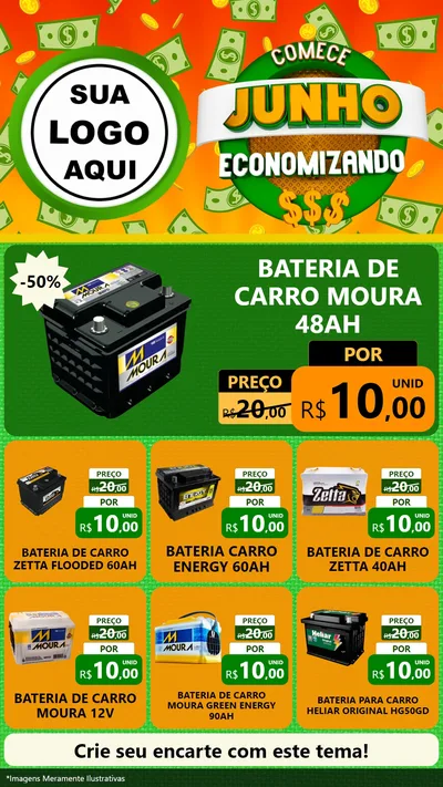 Modelo de Rede Social para Stories com o tema Comece Junho Economizando para Baterias Elétricas