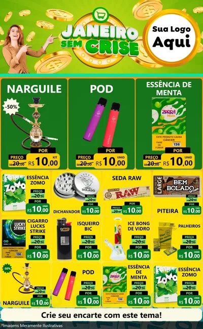 Modelo de Encarte para Encarte Grande com o tema Janeiro Sem Crise para Tabacaria