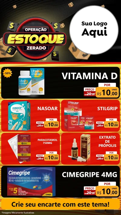 Modelo de TV para TV Vertical com o tema Operação Estoque Zerado para Farmácia