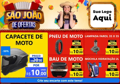 Modelo de Encarte para Encarte A4 Horizontal com o tema São João de Ofertas para Moto peças