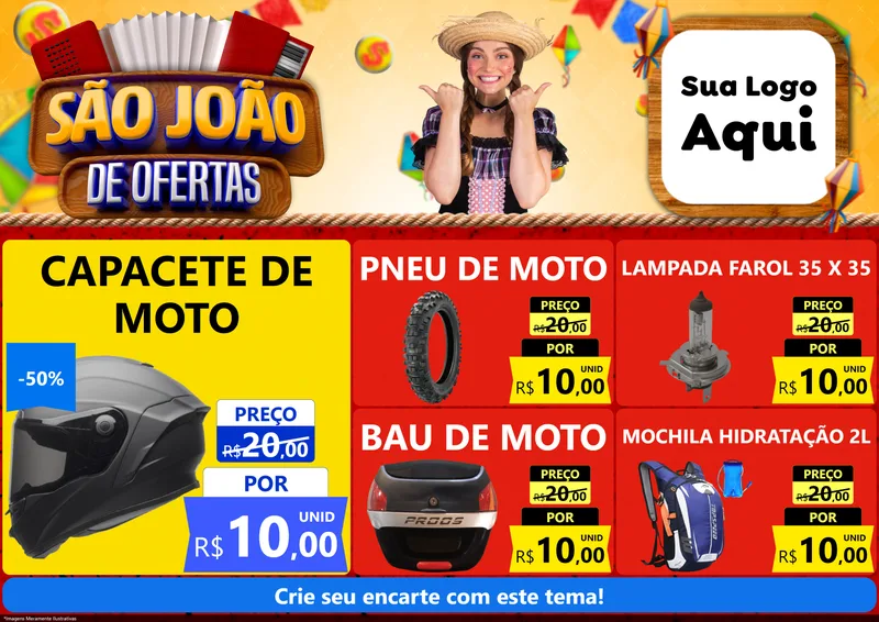Modelo de Encarte para Encarte A4 Horizontal com o tema São João de Ofertas para Moto peças