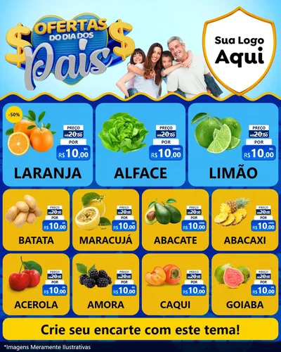 Modelo de Rede Social para Feed Instagram com o tema Ofertas do Dia dos Pais para Hortifrúti