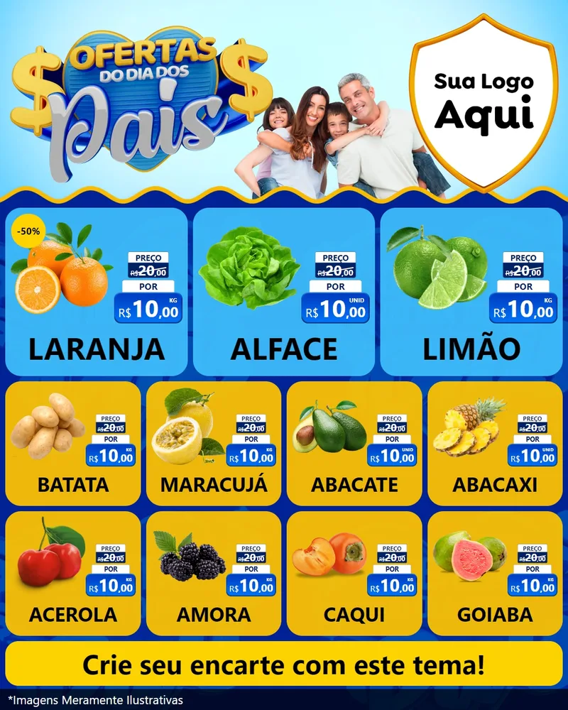 Modelo de Rede Social para Feed Instagram com o tema Ofertas do Dia dos Pais para Hortifrúti