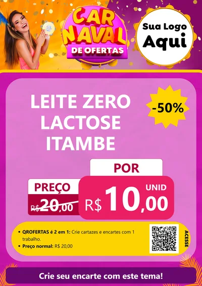 Modelo de Cartaz para Cartaz A4 Vertical com o tema Carnaval de Ofertas para Frios e Laticínios