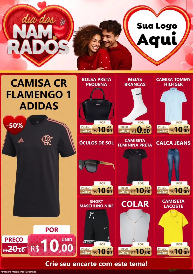 Modelo de Encarte para Encarte A4 Vertical com o tema Dia dos Namorados para Roupas e acessórios