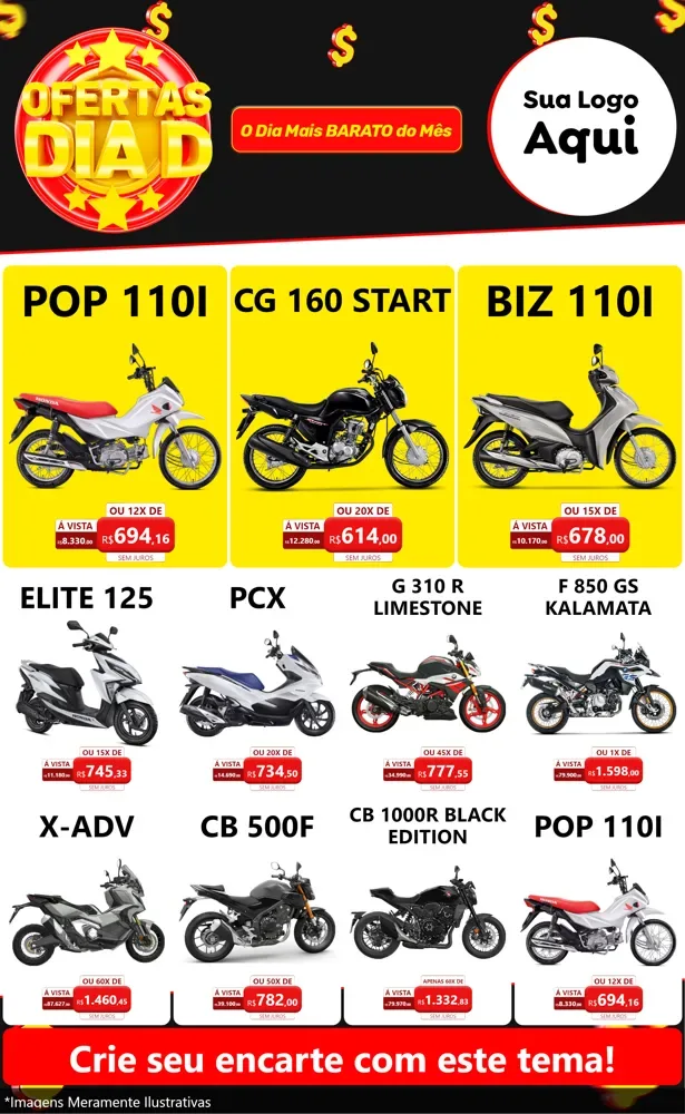 Modelo de Encarte para Encarte Grande com o tema Dia D para Concessionaria de Motos