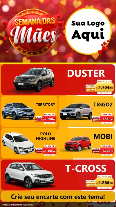 Modelo de TV para TV Vertical com o tema Semana das Mães para Concessionaria de Carros
