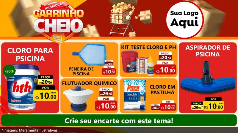 Modelo de TV para TV Horizontal com o tema Promoção carrinho cheio para Produtos para Piscina