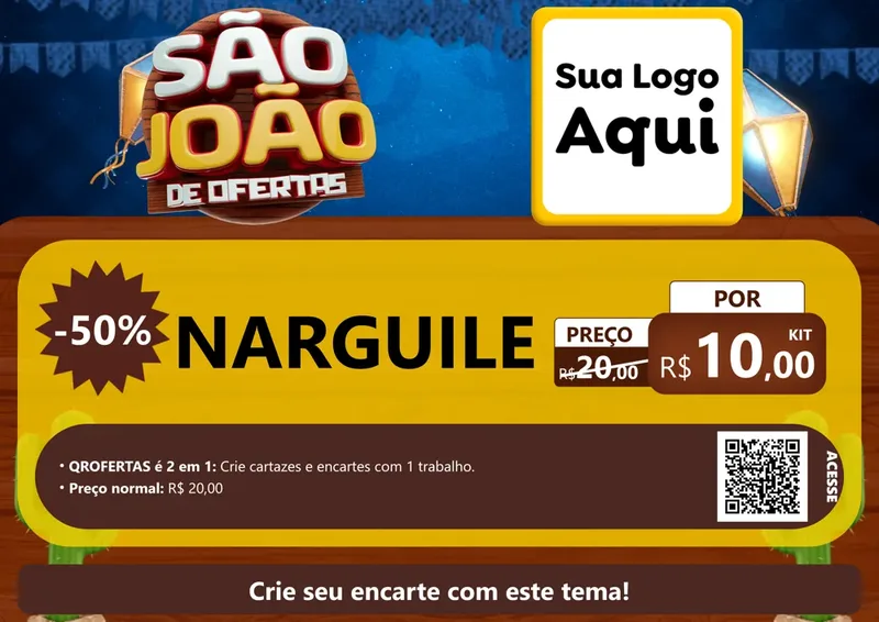 Modelo de Cartaz para Cartaz A4 Horizontal com o tema São João Ofertas Imbatíveis! - Junina para Tabacaria