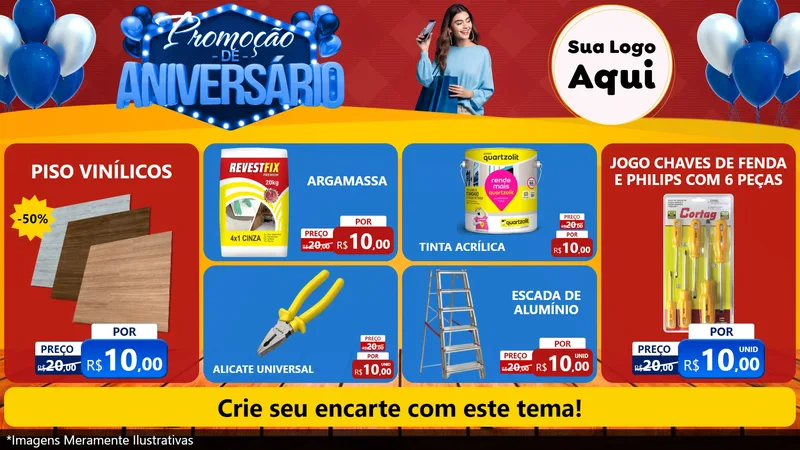 Modelo de TV para TV Horizontal com o tema Promoção de Aniversário para Material para Construção