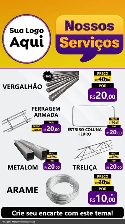 Modelo de TV para TV Vertical com o tema Nossos Serviços para Ferragens