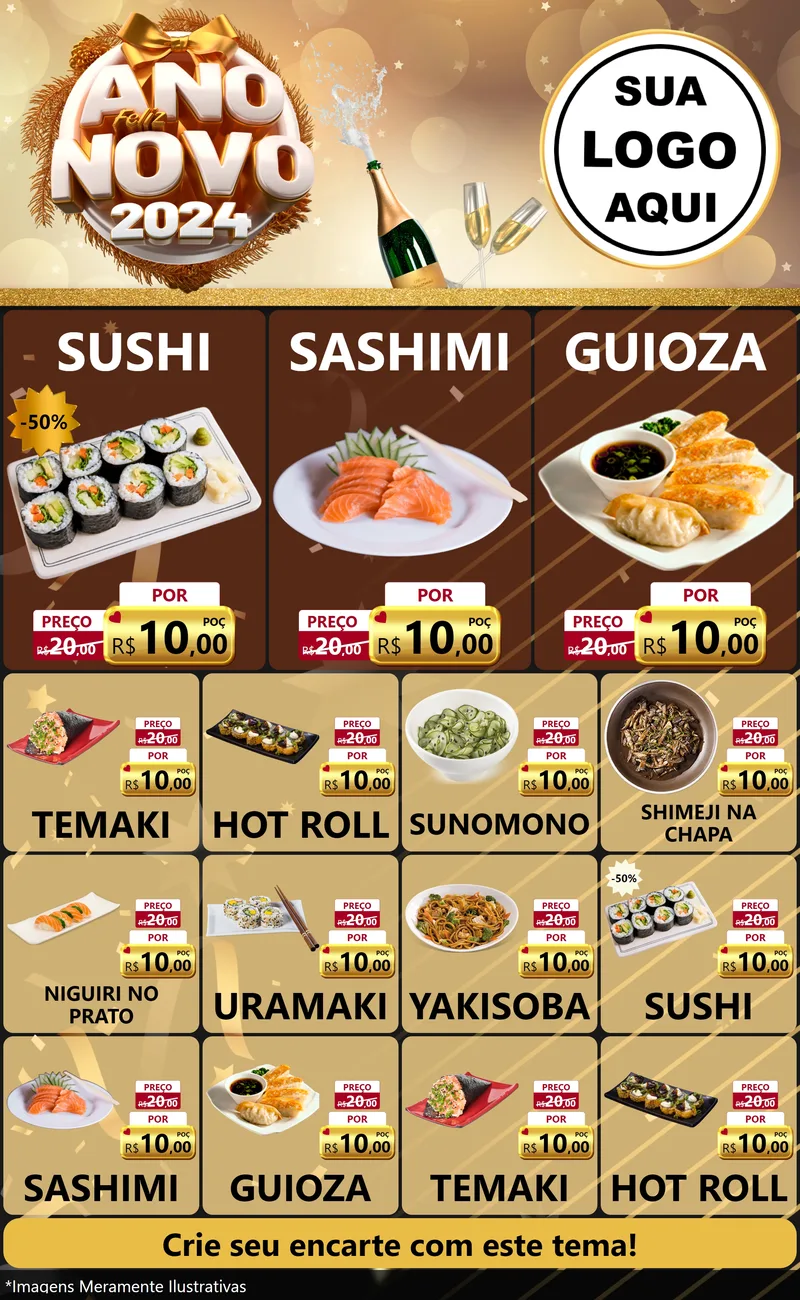 Modelo de Encarte para Encarte Grande com o tema Feliz Ano Novo 2027 para Comida japonesa