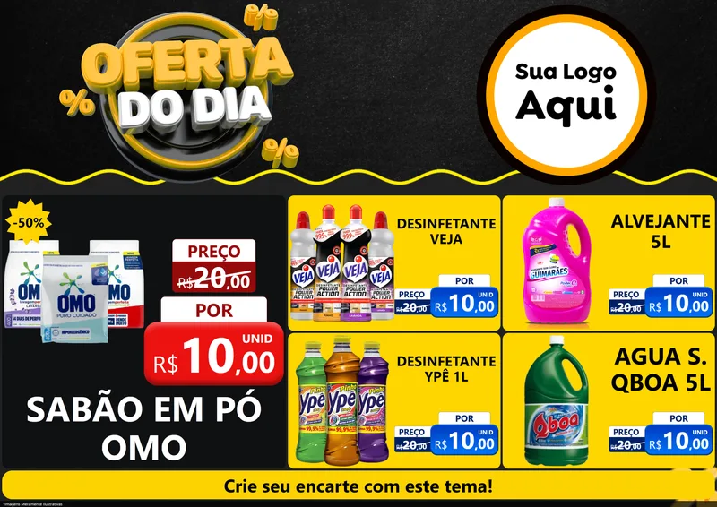 Modelo de Encarte para Encarte A4 Horizontal com o tema Oferta Do Dia para Produtos de Limpeza