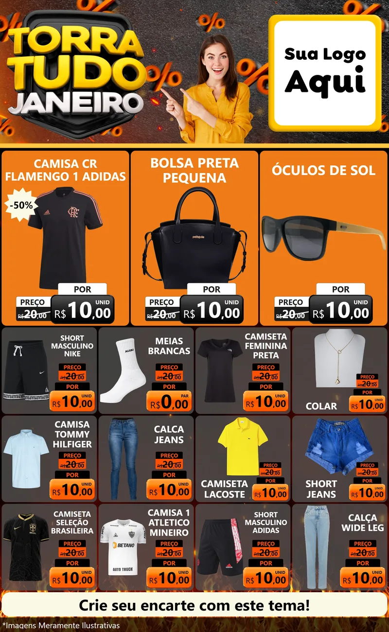 Modelo de Encarte para Encarte Grande com o tema Torra Tudo Janeiro para Roupas e acessórios
