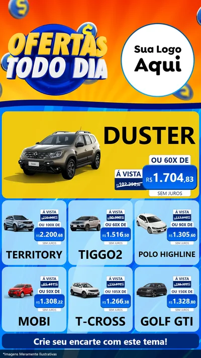 Modelo de Rede Social para Stories com o tema Ofertas Todo Dia para Concessionaria de Carros