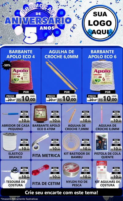 Modelo de Encarte para Encarte Grande com o tema Promoção de Aniversário - 5 Anos para Armarinho e Aviamentos