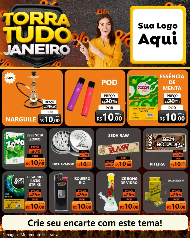 Modelo de Rede Social para Feed Instagram com o tema Torra Tudo Janeiro para Tabacaria