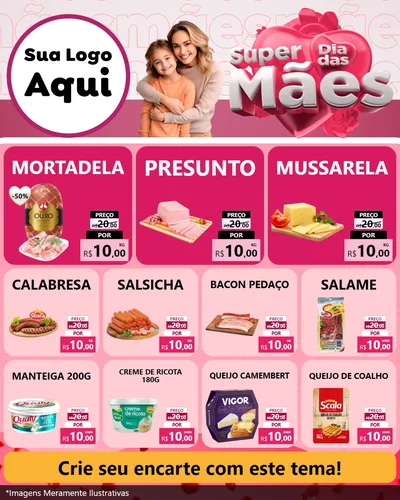 Modelo de Rede Social para Feed Instagram com o tema Super Dia Das Mães para Frios e Laticínios