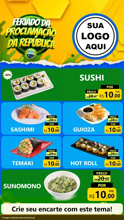 Modelo de TV para TV Vertical com o tema Feriado da Proclamação da República para Comida japonesa