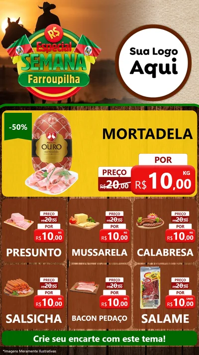 Modelo de Rede Social para Stories com o tema Especial Semana Farroupilha para Frios e Laticínios