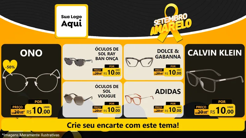 Modelo de TV para TV Horizontal com o tema Setembro Amarelo para Óticas