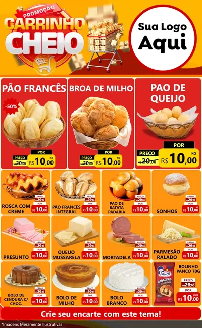 Modelo de Encarte para Encarte Grande com o tema Promoção carrinho cheio para Padaria