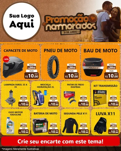 Modelo de Rede Social para Feed Instagram com o tema Promoção Namorados para Moto peças