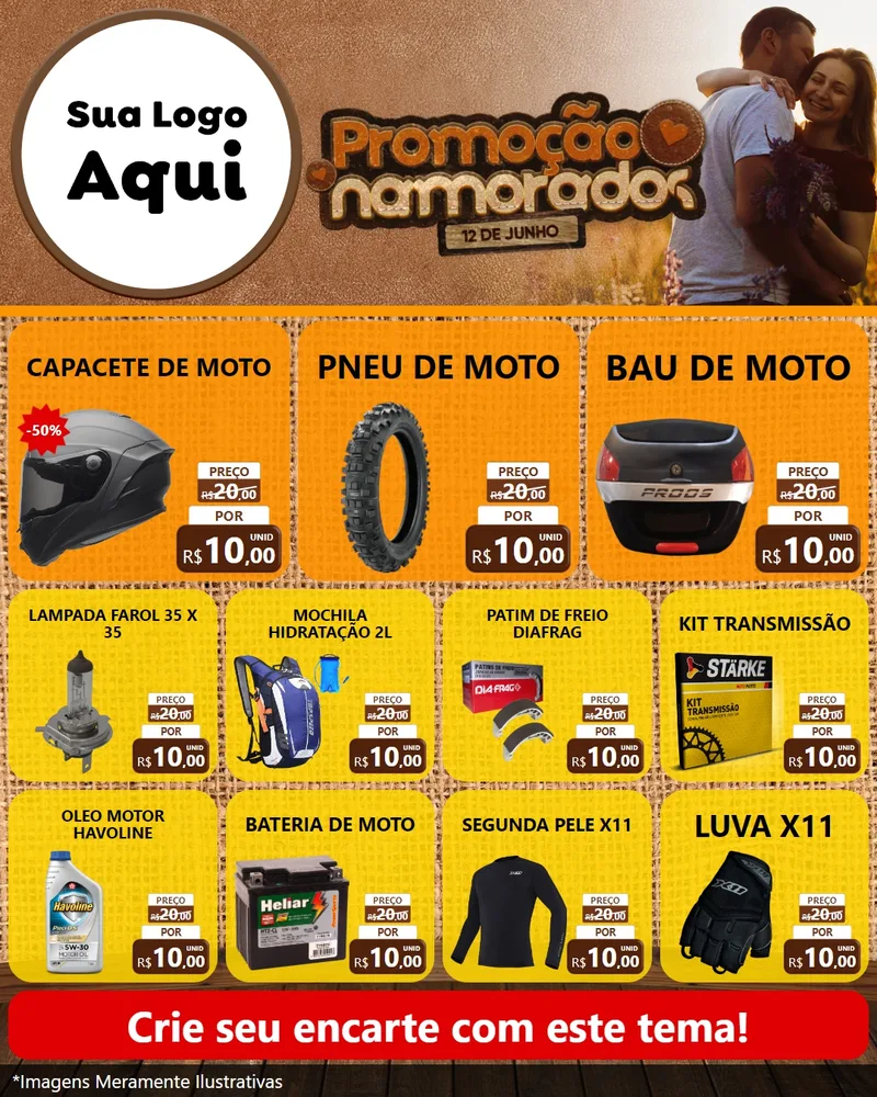 Modelo de Rede Social para Feed Instagram com o tema Promoção Namorados para Moto peças