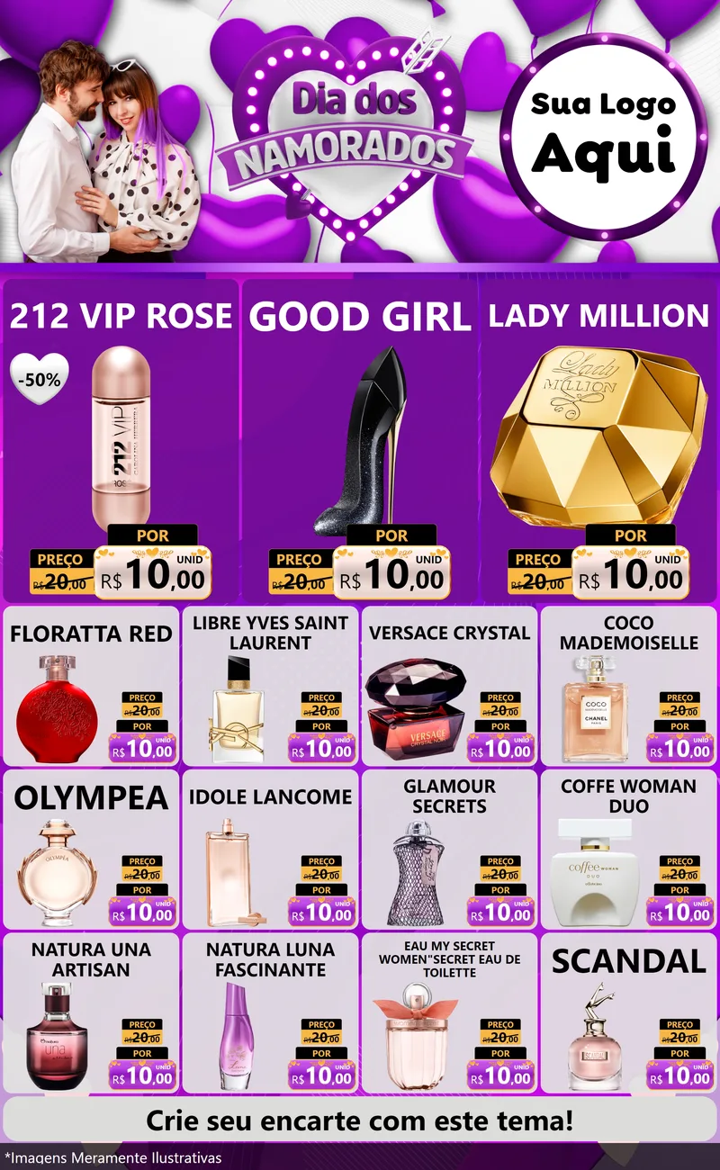 Modelo de Encarte para Encarte Grande com o tema Dia dos Namorados para Perfumes
