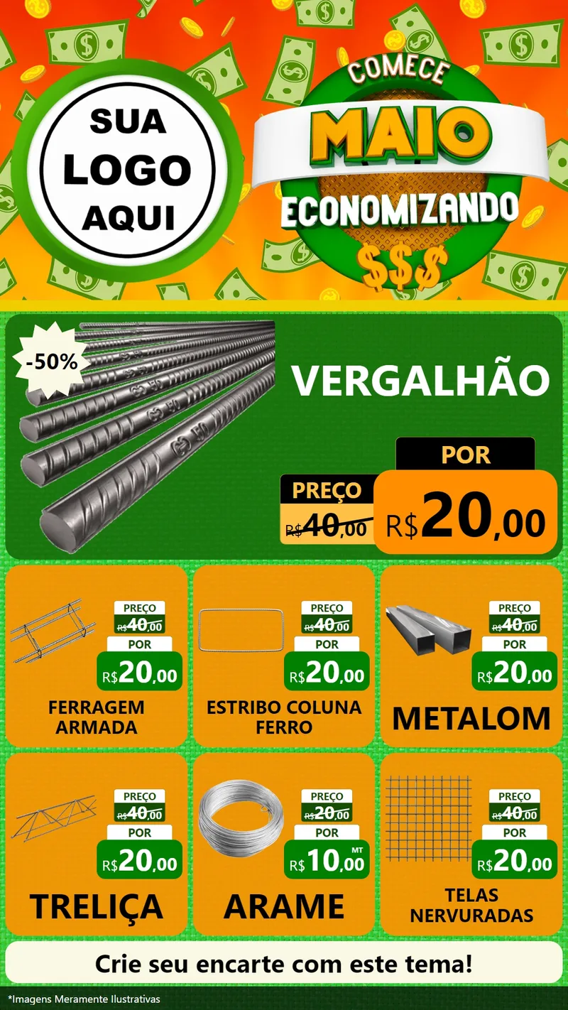 Modelo de Rede Social para Stories com o tema Comece Maio Economizando para Ferragens
